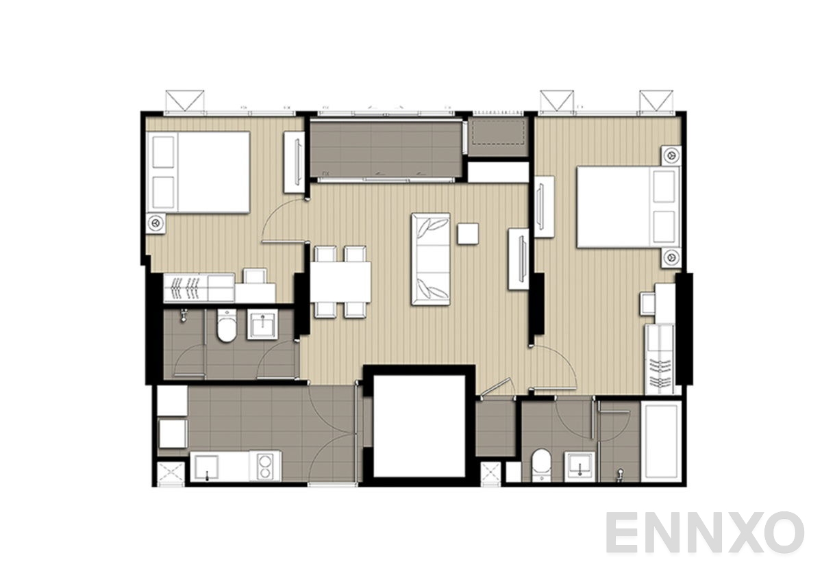 รูปแปลนห้อง 2 Bedroom ของโครงการ ไอดีโอ คิว สยาม - ราชเทวี