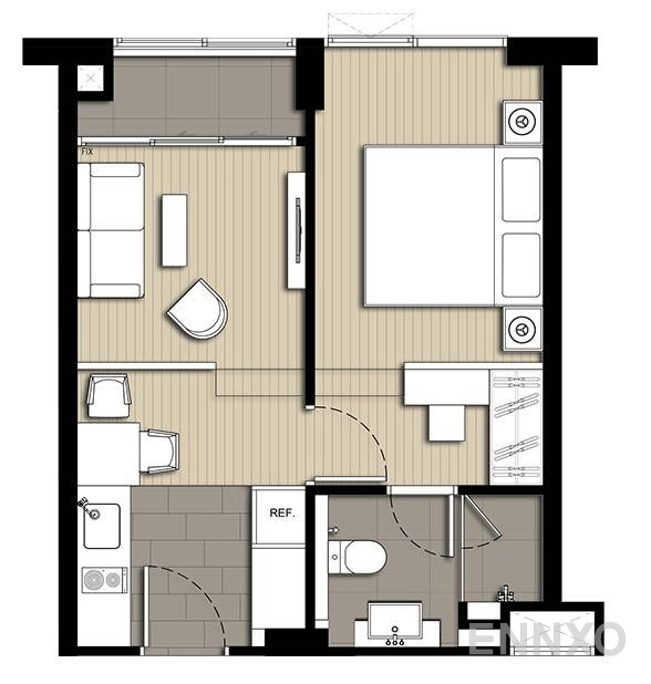 รูปแปลนห้อง 1 Bedroom ของโครงการ Ideo Q Sukhumvit 36