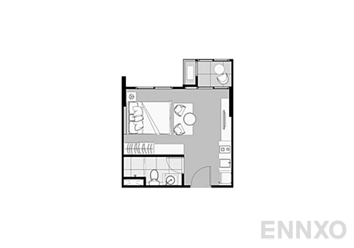รูปแปลนห้อง Studio ของโครงการ ไอดีโอ รัชดา-ห้วยขวาง