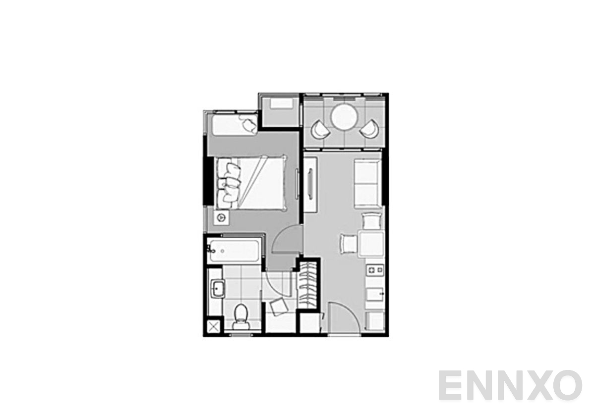 รูปแปลนห้อง 1 Bedroom  ของโครงการ ไอดีโอ รัชดา-ห้วยขวาง