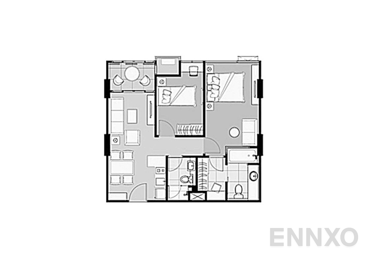 รูปแปลนห้อง 2 Bedrooms  ของโครงการ ไอดีโอ รัชดา-ห้วยขวาง