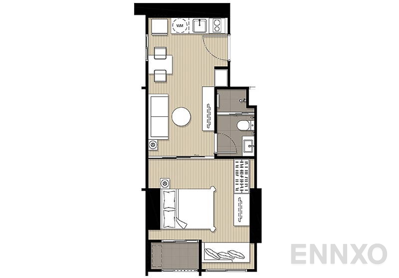 รูปแปลนห้อง 1 Bedroom ของโครงการ ไอดีโอ สาทร-วงเวียนใหญ่