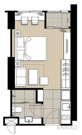 รูปแปลนห้อง Studio  โครงการ ไอดีโอ สุขุมวิท 93