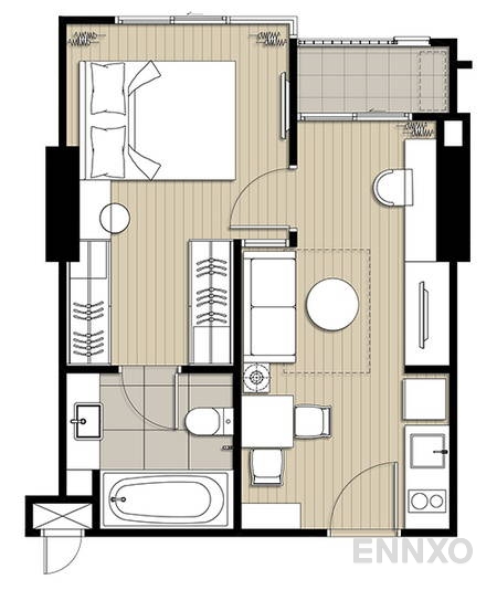 รูปแปลนห้อง 1 Bedroom ของโครงการ ไอดีโอ สุขุมวิท 93