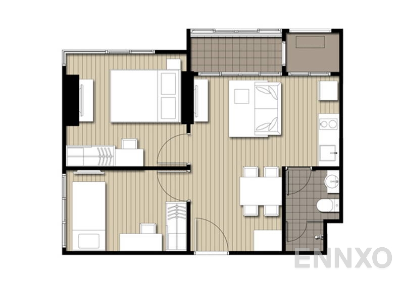 รูปแปลนห้อง 2 Bedrooms ของโครงการ ไอดีโอ วุฒากาศ