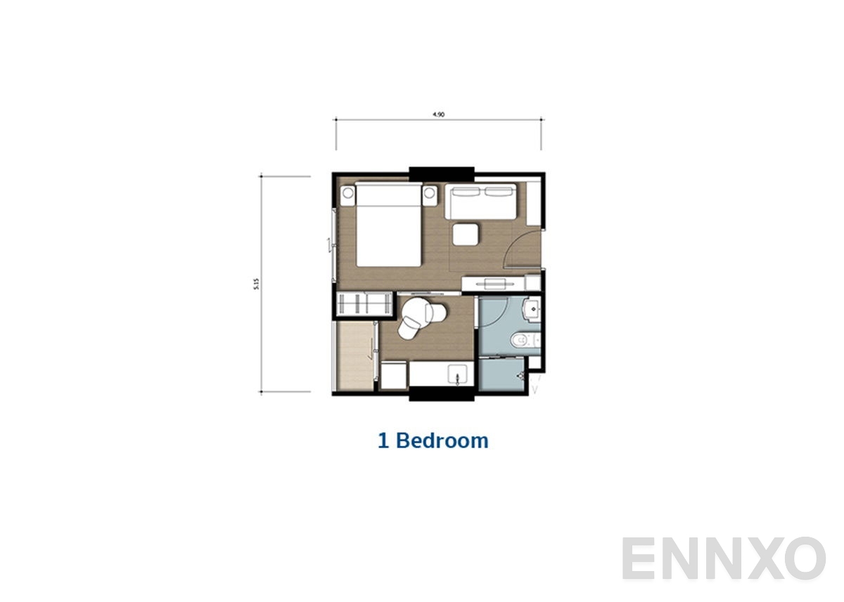 รูปแปลนห้อง 1 Bedroom ของโครงการ อิซซี่ คอนโด สุขสวัสดิ์