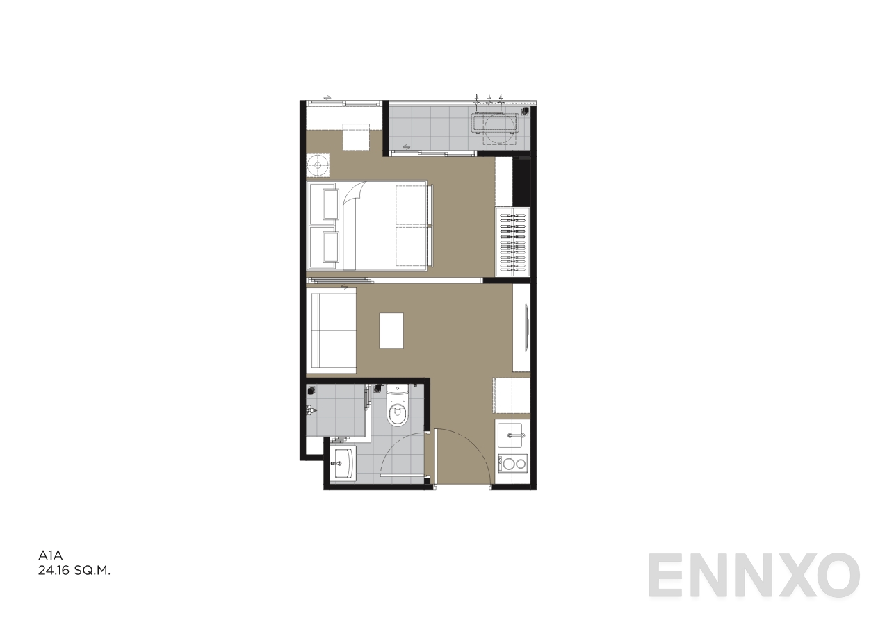 รูปแปลนห้อง A1A 24.16 SQ.M. ของโครงการ IVORY Ratchada 32