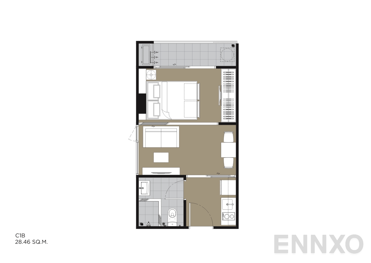 รูปแปลนห้อง C1B 28.46 SQ.M. ของโครงการ IVORY Ratchada 32
