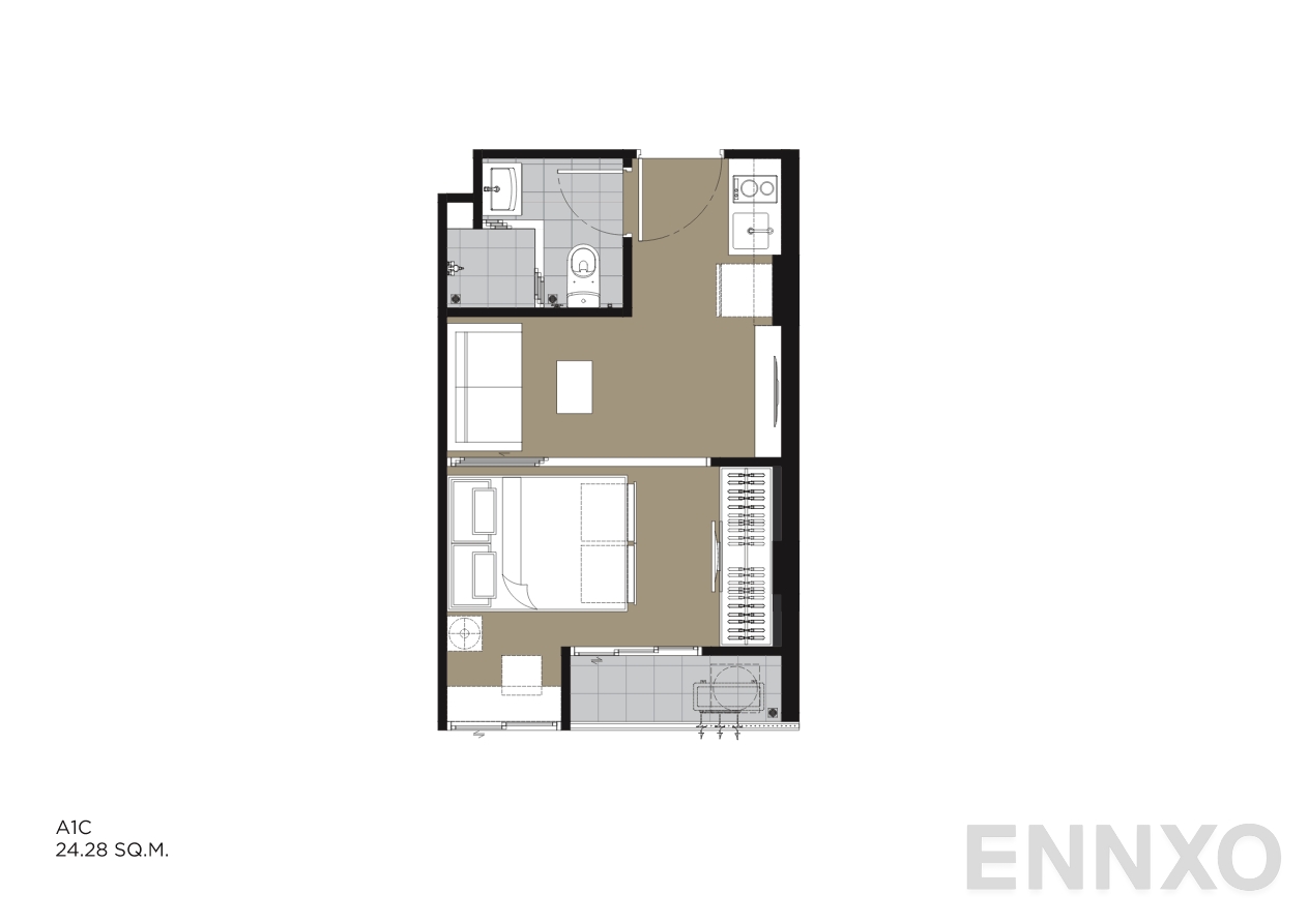 รูปแปลนห้อง A1C 24.28 SQ.M. ของโครงการ IVORY Ratchada 32