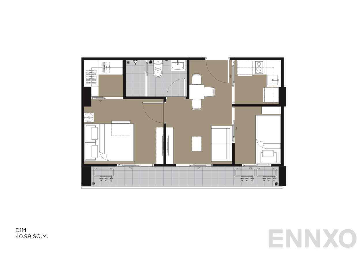 รูปแปลนห้อง D1M 40.99 SQ.M. ของโครงการ IVORY Ratchada 32