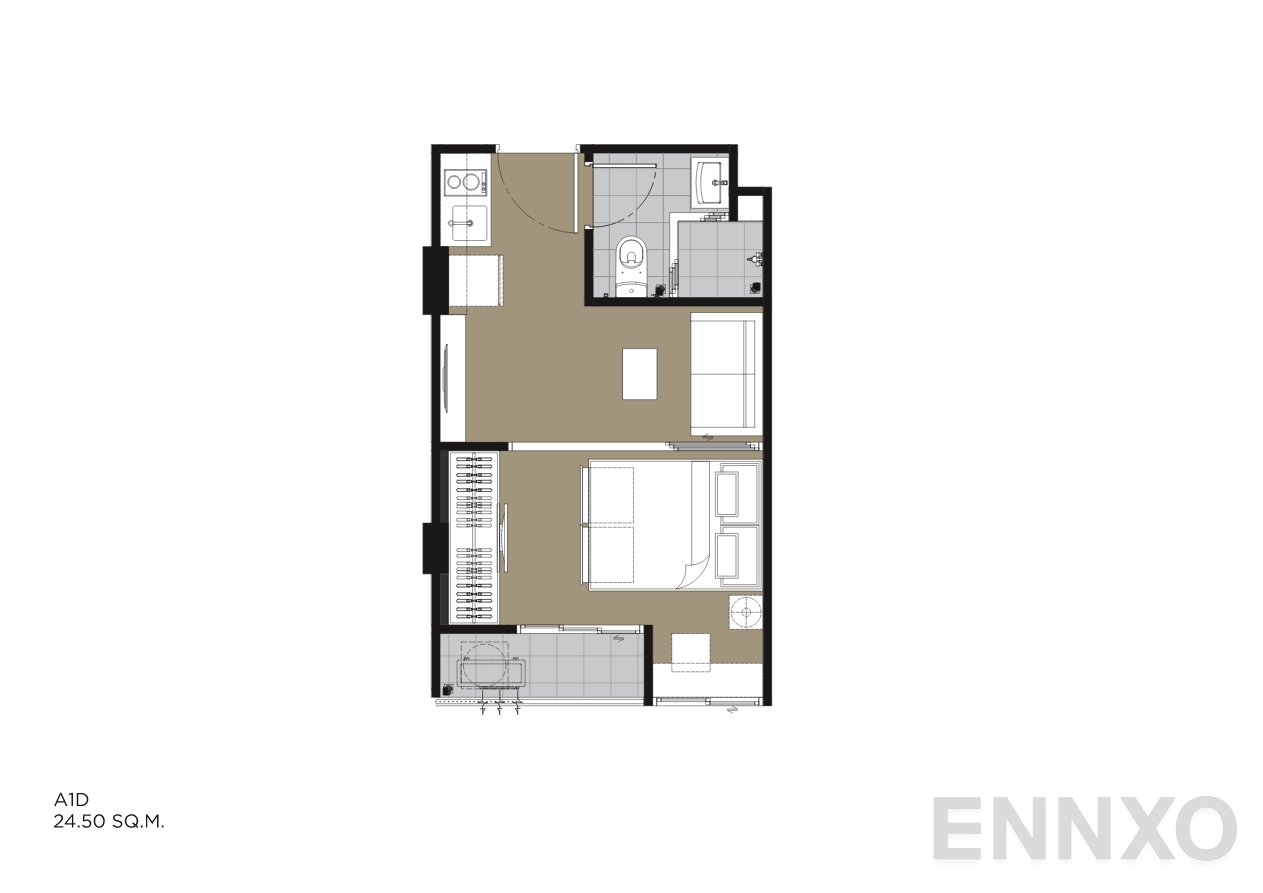 รูปแปลนห้อง A1D 24.50 SQ.M. ของโครงการ IVORY Ratchada 32
