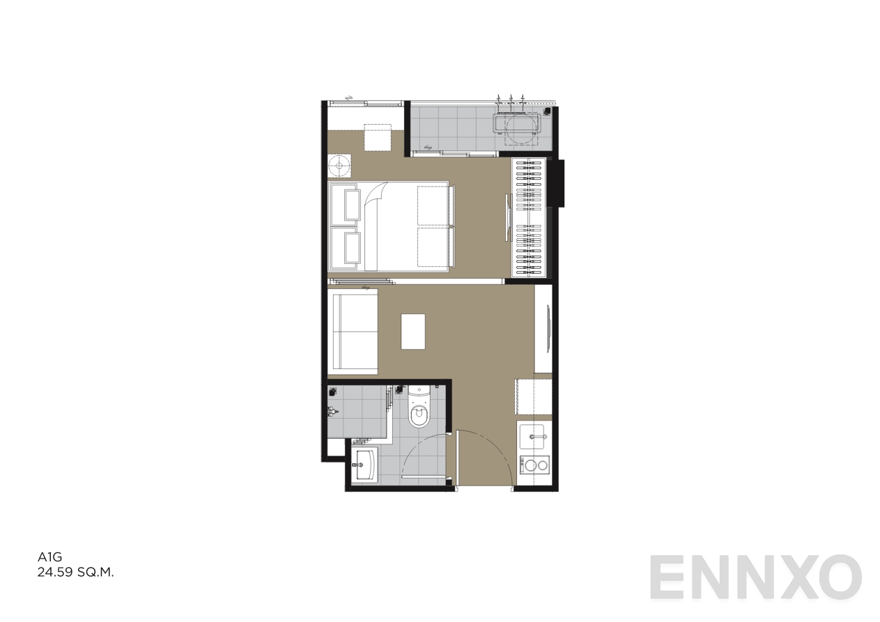 รูปแปลนห้อง A1G 24.59 SQ.M. ของโครงการ IVORY Ratchada 32