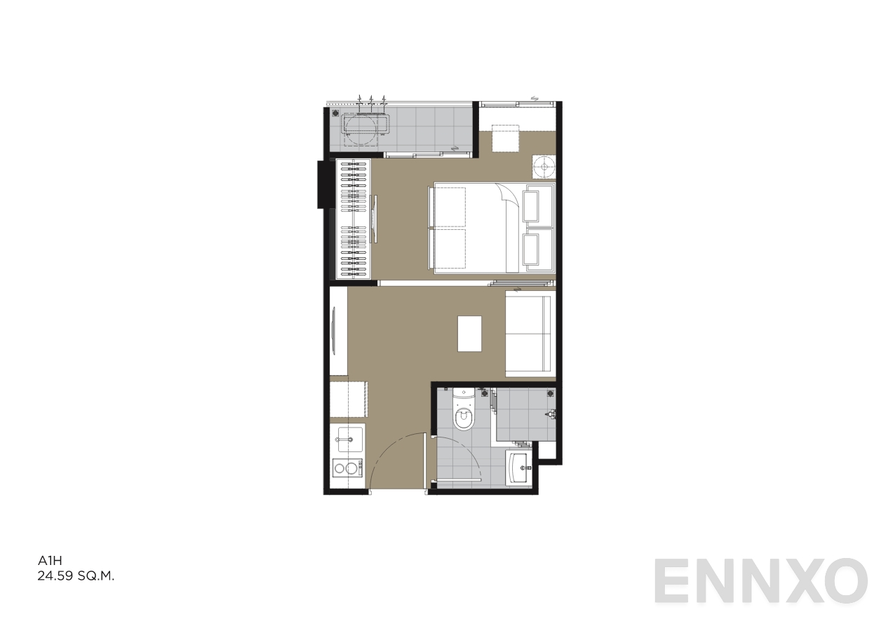 รูปแปลนห้อง A1H 24.59 SQ.M. ของโครงการ IVORY Ratchada 32