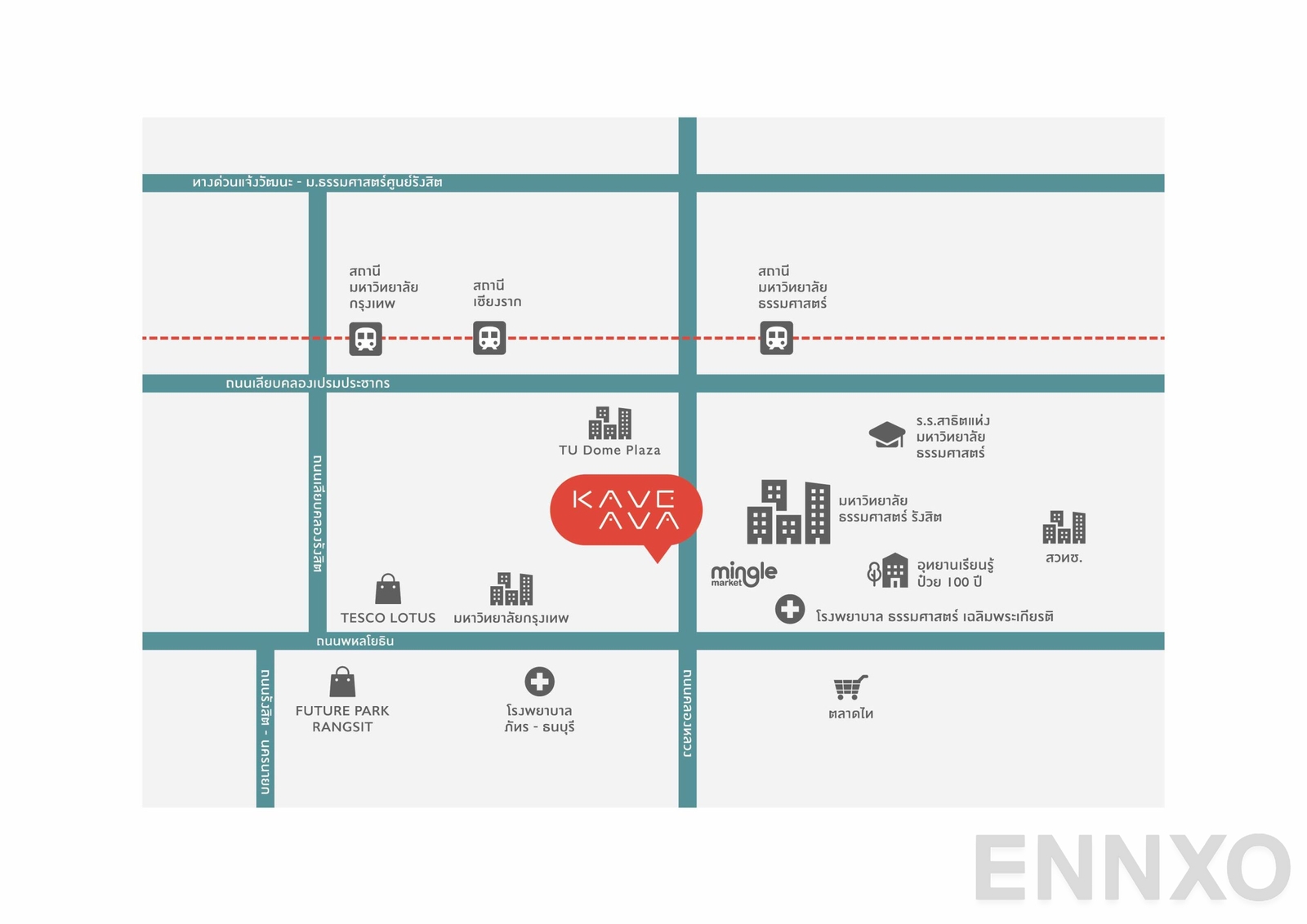 ภาพแผนที่แสดงที่ตั้งโครงการ Kave Ava
(เคฟ เอวา) และสถานที่โดยรอบ