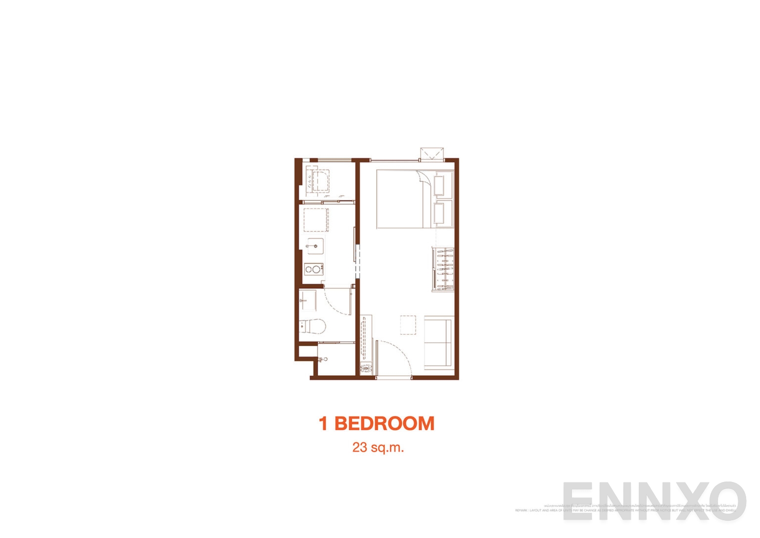 รูปแปลนห้อง 1 Bedroom 23.00 SQ.M. ของโครงการ เคฟ โคโค่ บางแสน
