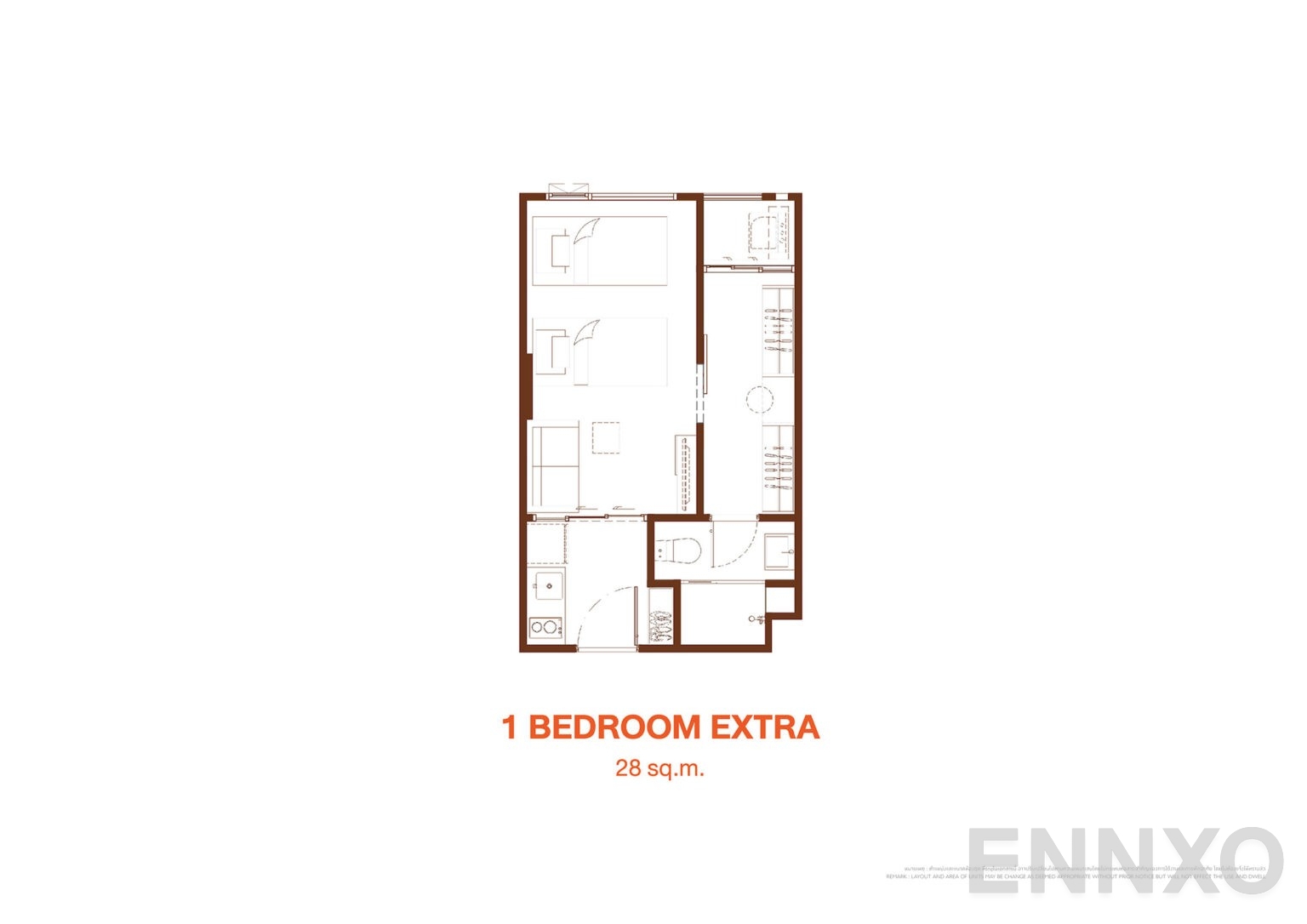 รูปแปลนห้อง 1 Bedroom Extra 28.00 SQ.M. ของโครงการ เคฟ โคโค่ บางแสน