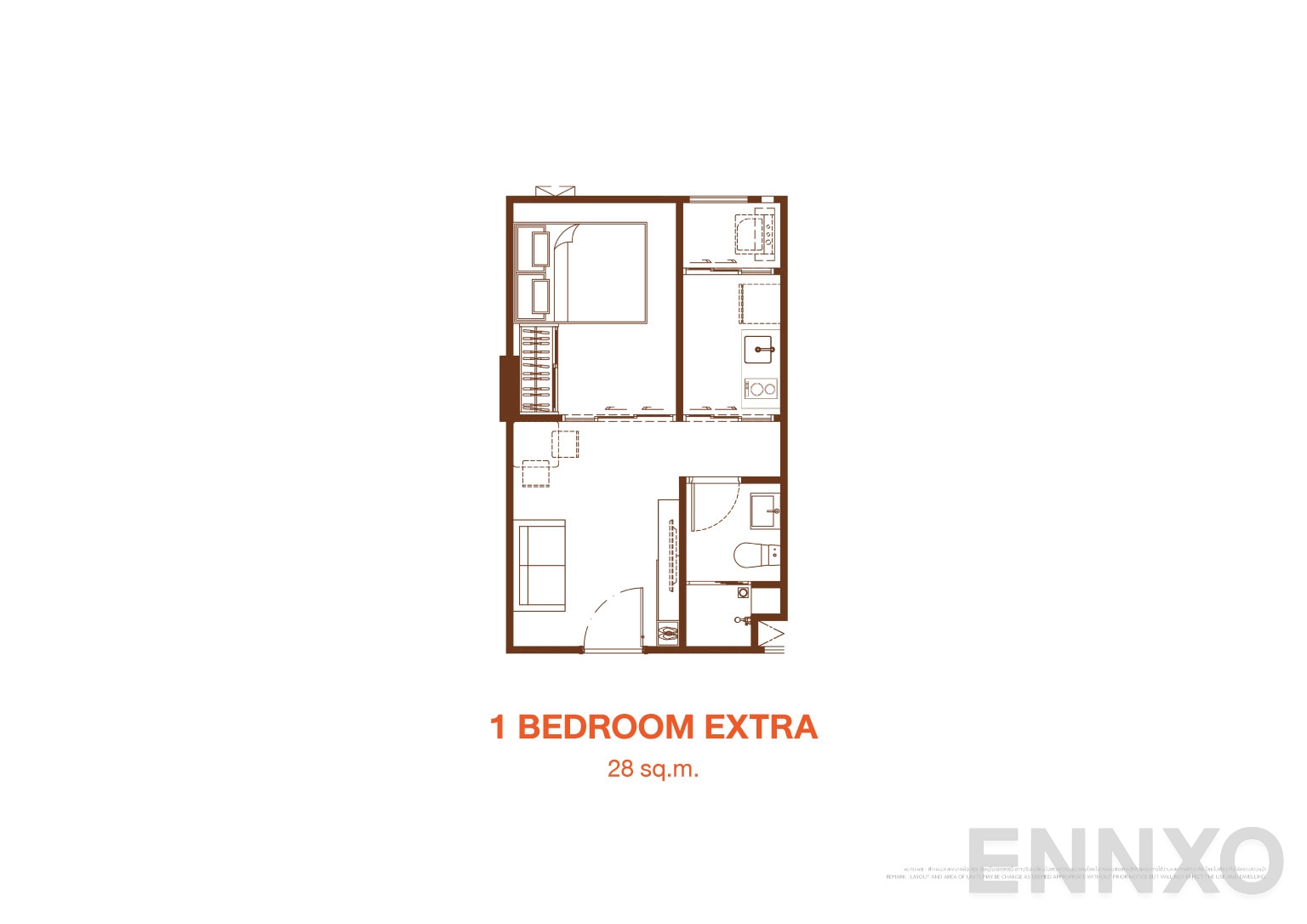 รูปแปลนห้อง 1 Bedroom Extra 28.00 SQ.M. ของโครงการ เคฟ โคโค่ บางแสน