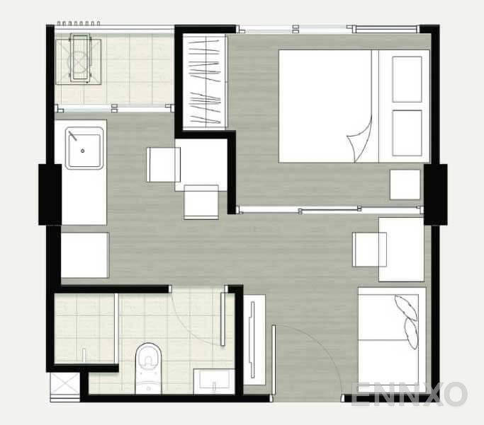 รูปแปลนห้อง 1 Bedroom exclusive  ของโครงการ เคฟ คอนโด