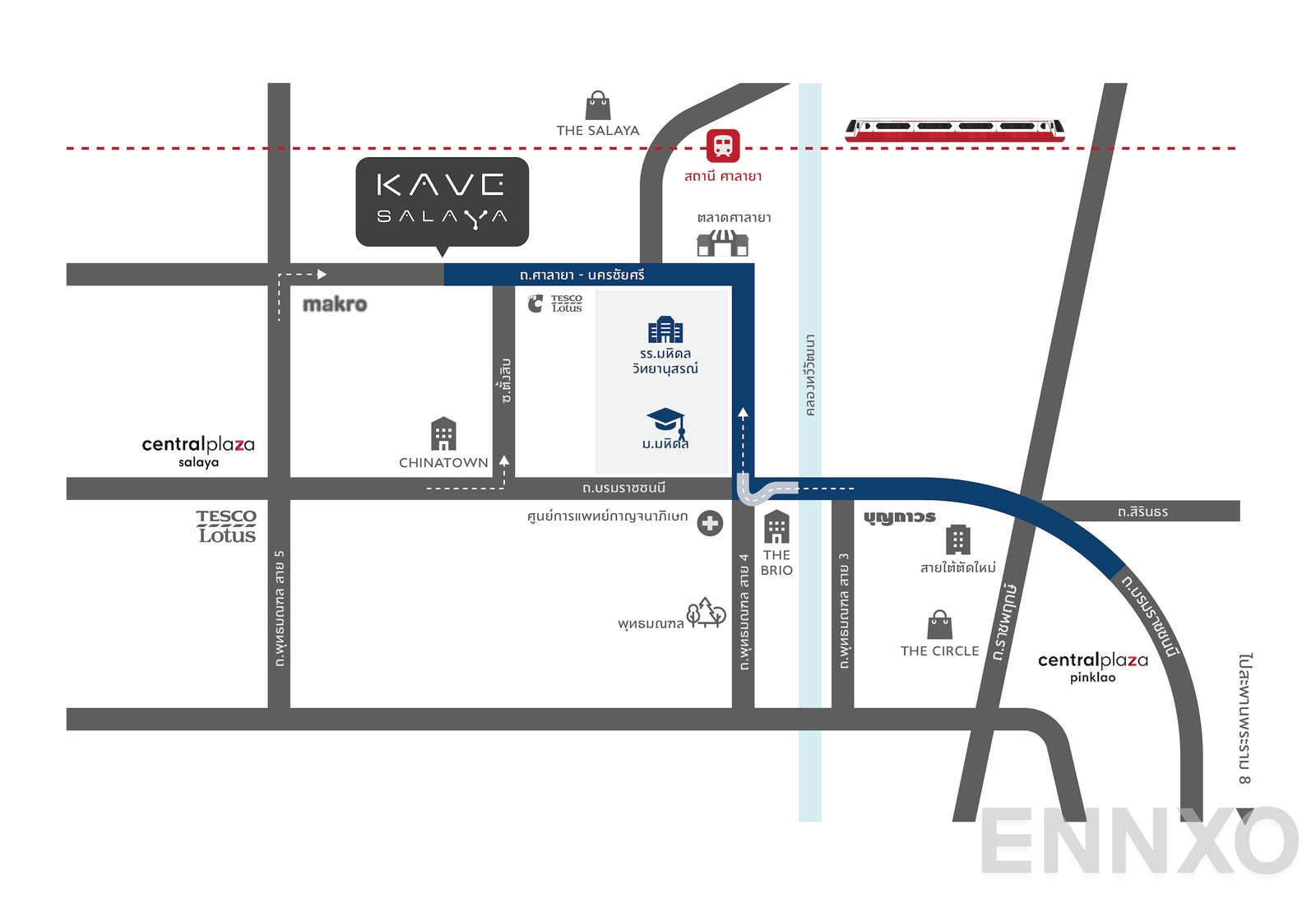 ภาพแผนที่แสดงที่ตั้งโครงการ Kave Mutant Salaya และสถานที่โดยรอบ