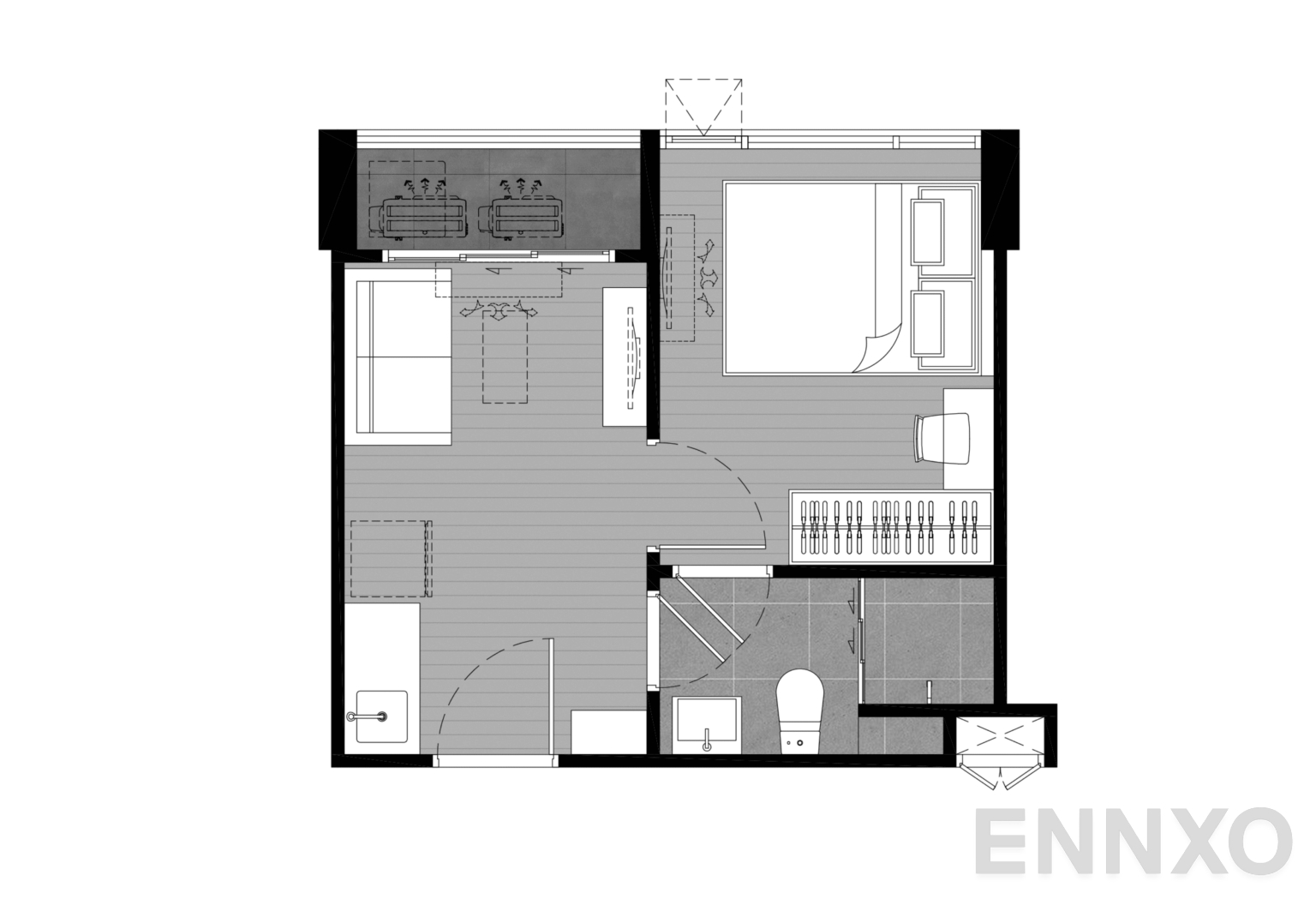 รูปแปลนห้อง B1C 25.26 SQ.M. ของโครงการ Kave Mutant Salaya