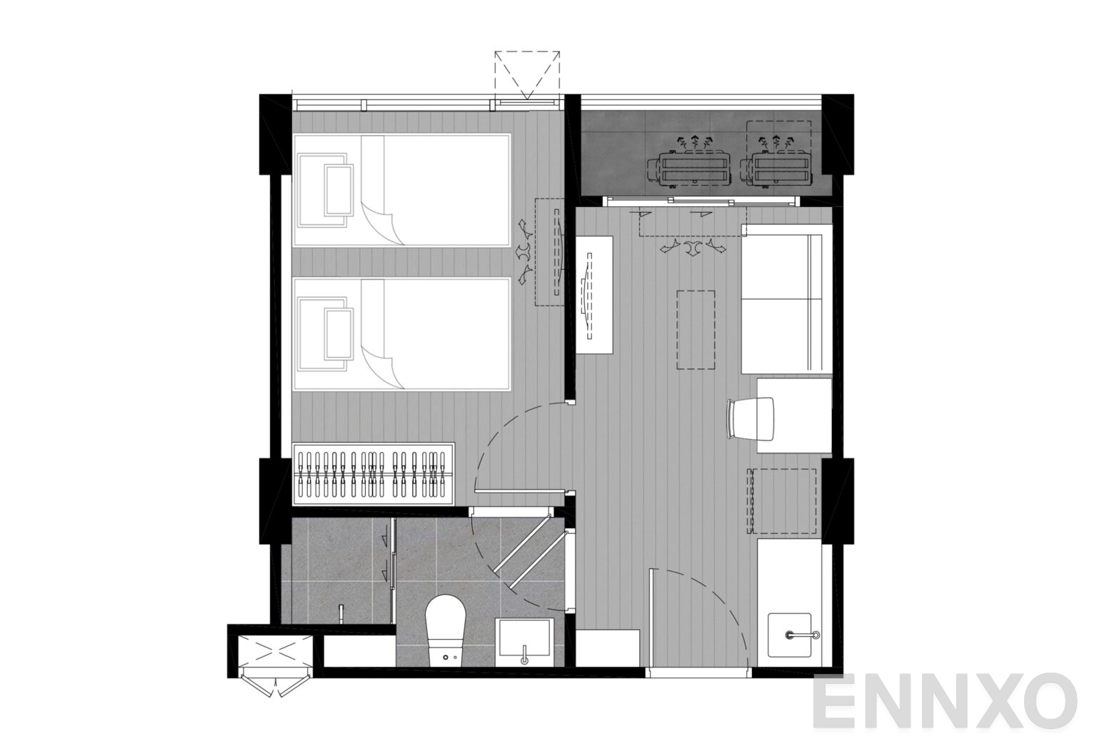 รูปแปลนห้อง B1H 27.18 SQ.M. ของโครงการ Kave Mutant Salaya