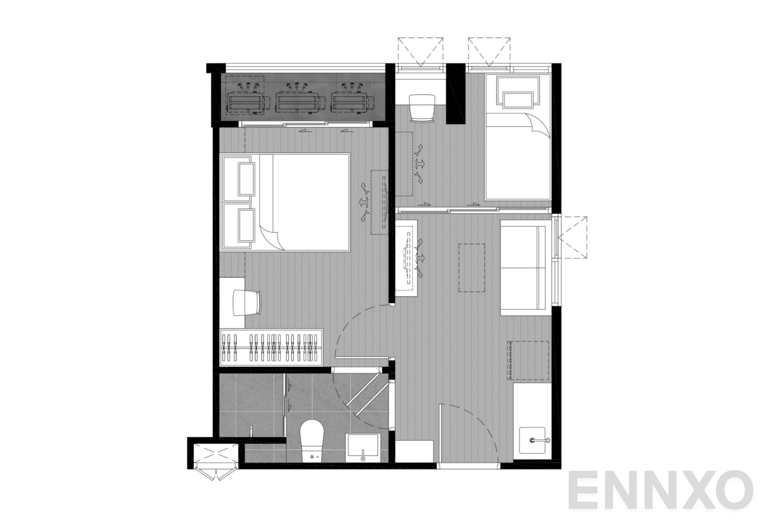 รูปแปลนห้อง D1B 31.98SQ.M. ของโครงการ Kave Mutant Salaya