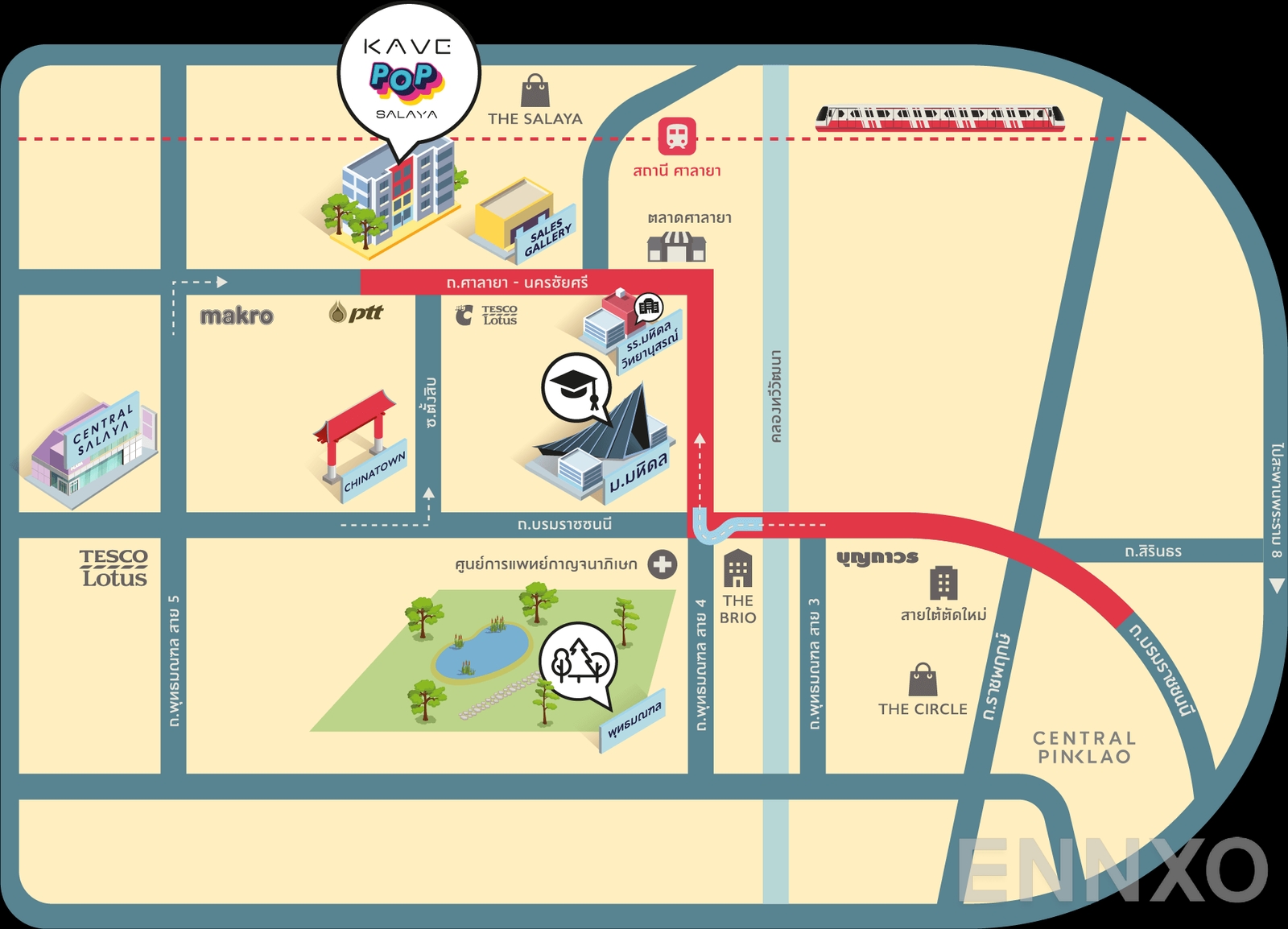 ภาพแผนที่แสดงที่ตั้งโครงการ Kave Pop Salaya และสถานที่โดยรอบ