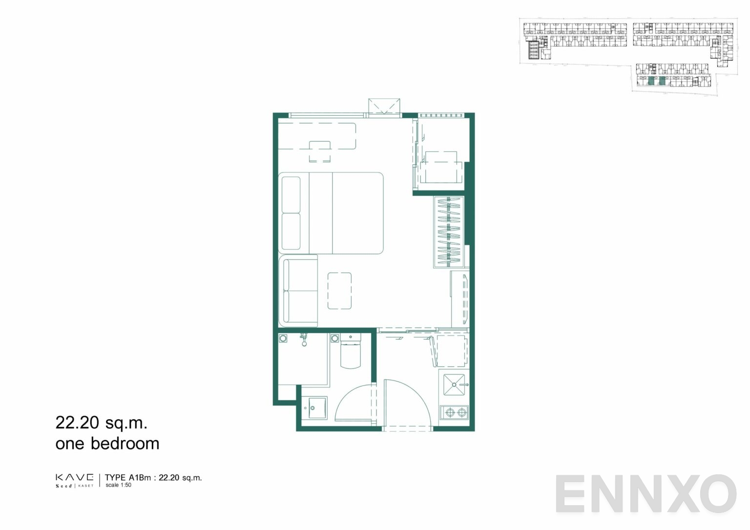 รูปแปลนห้อง A1Bm ของโครงการ Kave Seed Kaset