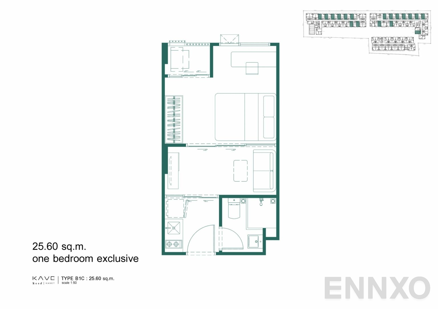รูปแปลนห้อง B1C ของโครงการ Kave Seed Kaset
