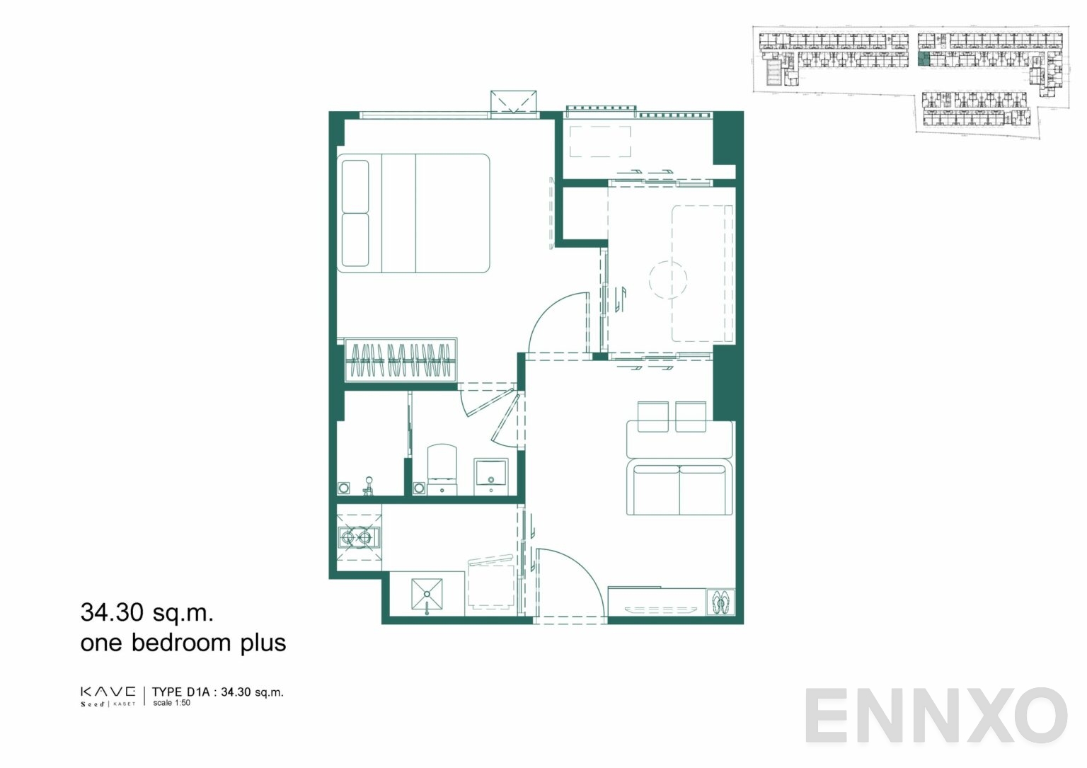 รูปแปลนห้อง D1A ของโครงการ Kave Seed Kaset