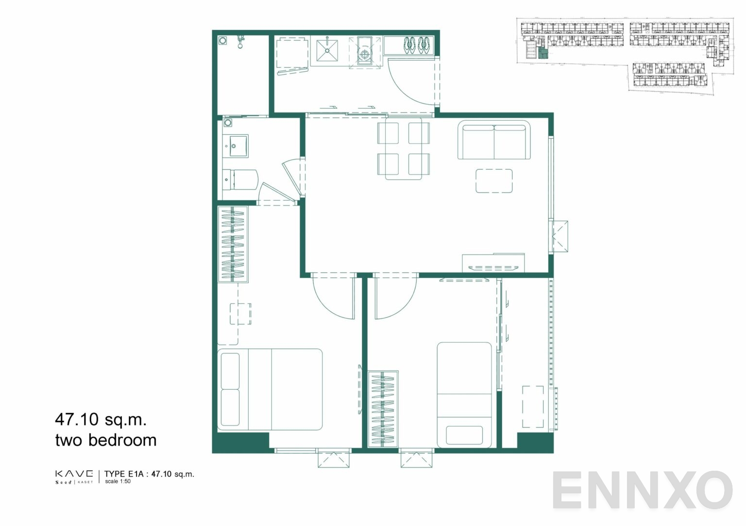 รูปแปลนห้อง E1A ของโครงการ Kave Seed Kaset