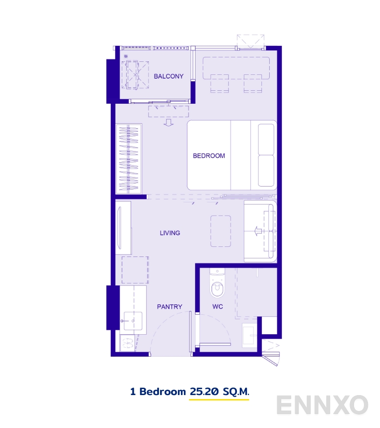 รูปแปลนห้อง 1 Bedroom ของโครงการ เคฟ ทาวน์ โคโลนี