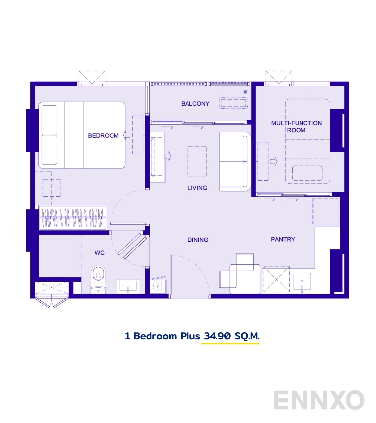 รูปแปลนห้อง 1 Bedroom Plus ของโครงการ เคฟ ทาวน์ โคโลนี