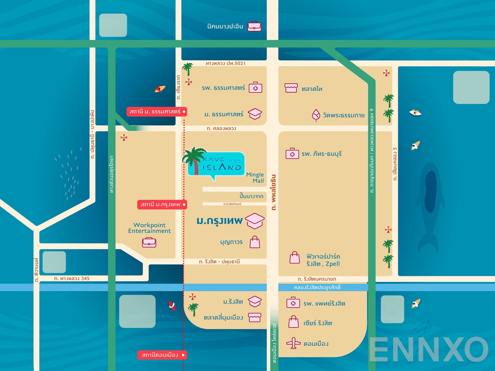 ภาพแผนที่แสดงที่ตั้งโครงการ Kave Town Island
(เคฟ ทาวน์ ไอส์แลนด์) และสถานที่โดยรอบ