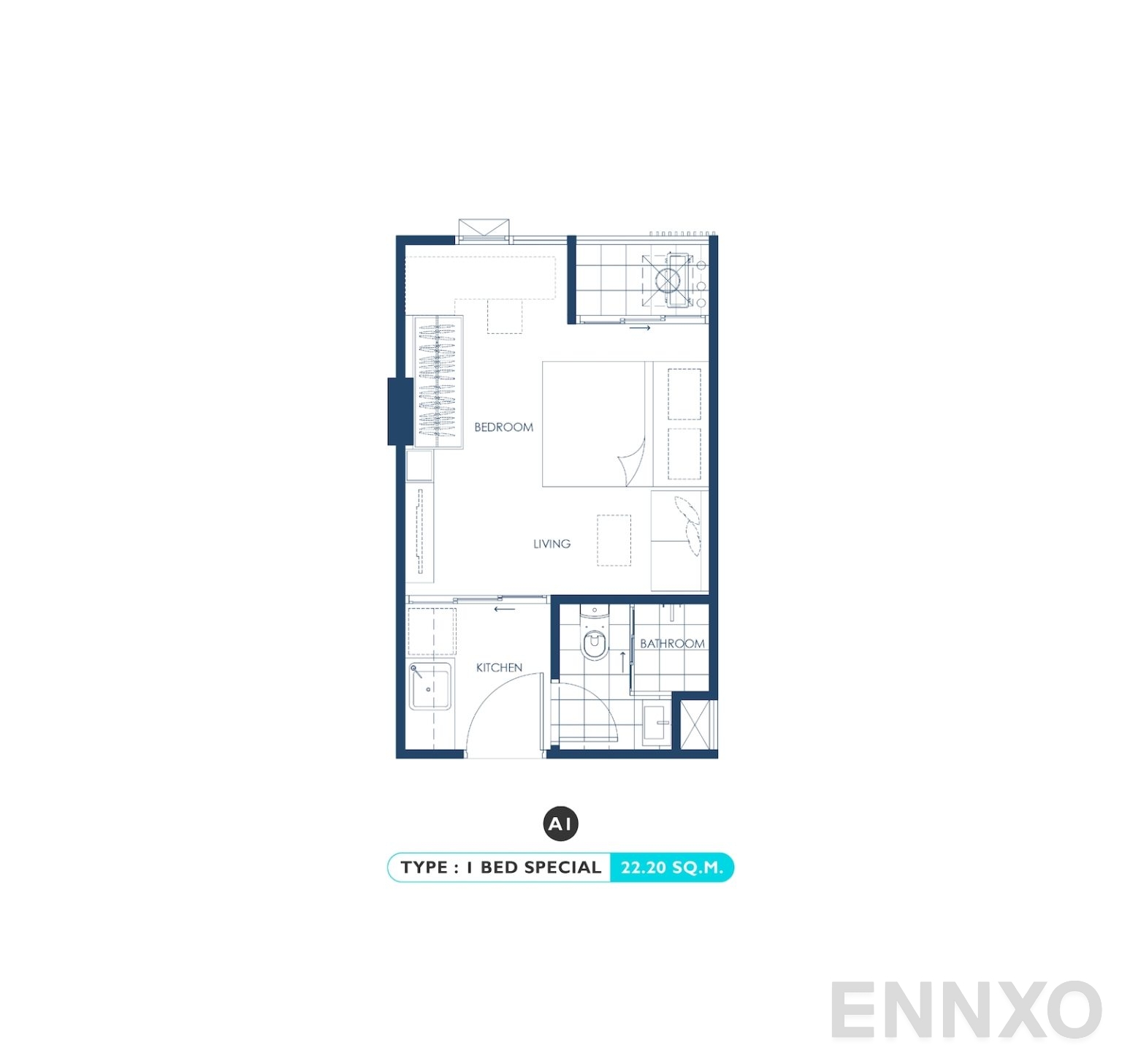 รูปแปลนห้อง 1 BED SPECIAL - 22.20 SQ.M. ของโครงการ เคฟ ทาวน์ ไอส์แลนด์