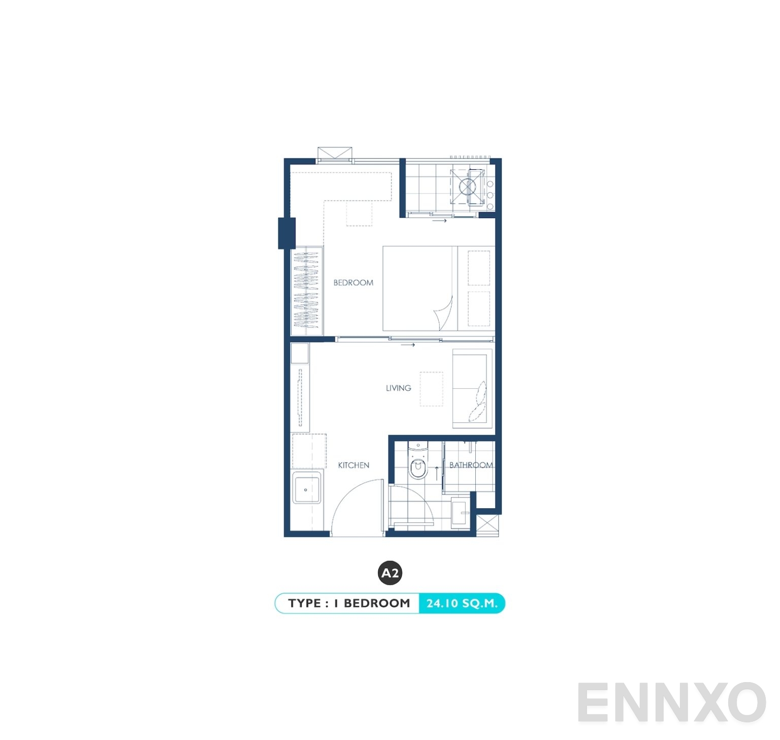 รูปแปลนห้อง 1 BEDROOM - 21.10 SQ.M. ของโครงการ เคฟ ทาวน์ ไอส์แลนด์