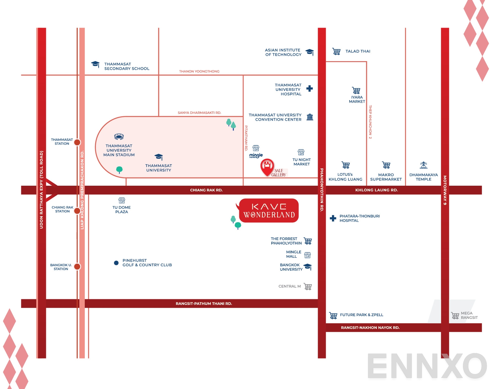 ภาพแผนที่แสดงที่ตั้งโครงการ Kave Wonderland
(เคฟ วันเดอร์แลนด์) และสถานที่โดยรอบ