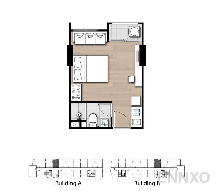 รูปแปลนห้อง Studio โครงการ เคนซิงตัน เกษตร แคมปัส