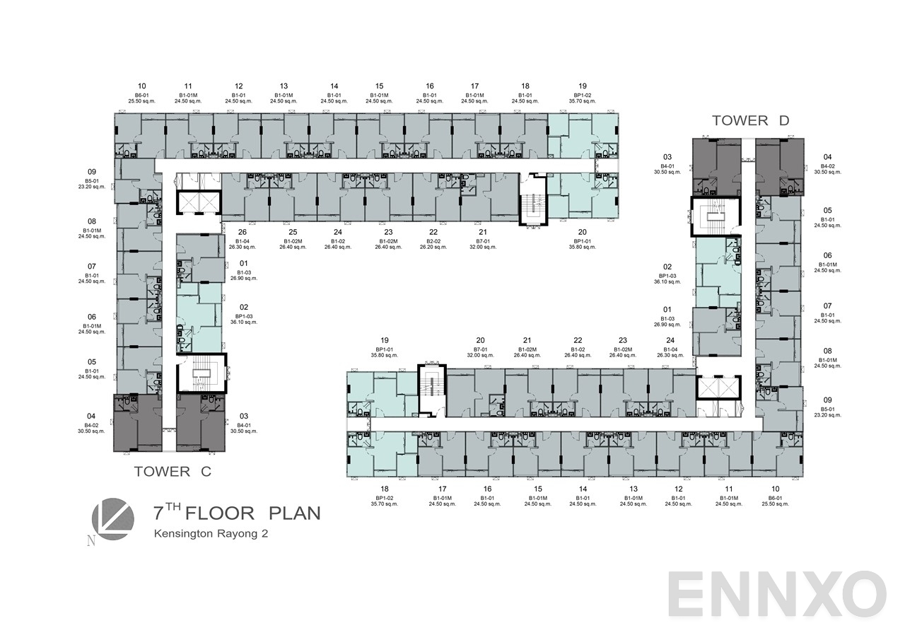 แปลนชั้น 7 Floor Plan ของโครงการ เคนซิงตัน ระยอง 1 , 2