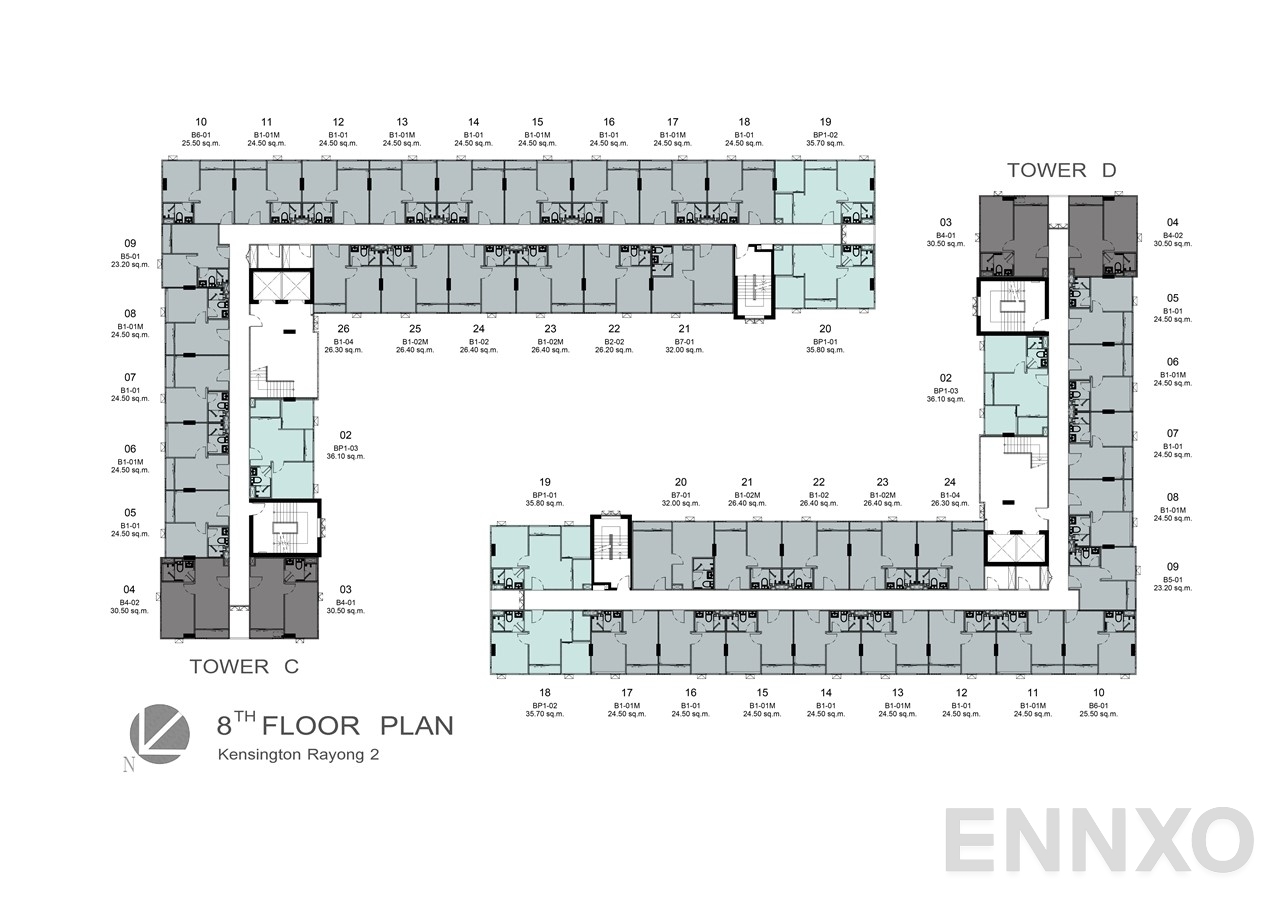 แปลนชั้น 8 Floor Plan ของโครงการ เคนซิงตัน ระยอง 1 , 2