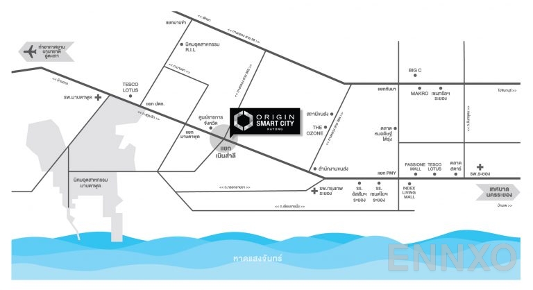 ภาพแผนที่แสดงที่ตั้งโครงการ Kensington Rayong 1 , 2
(เคนซิงตัน ระยอง 1 , 2) และสถานที่โดยรอบ