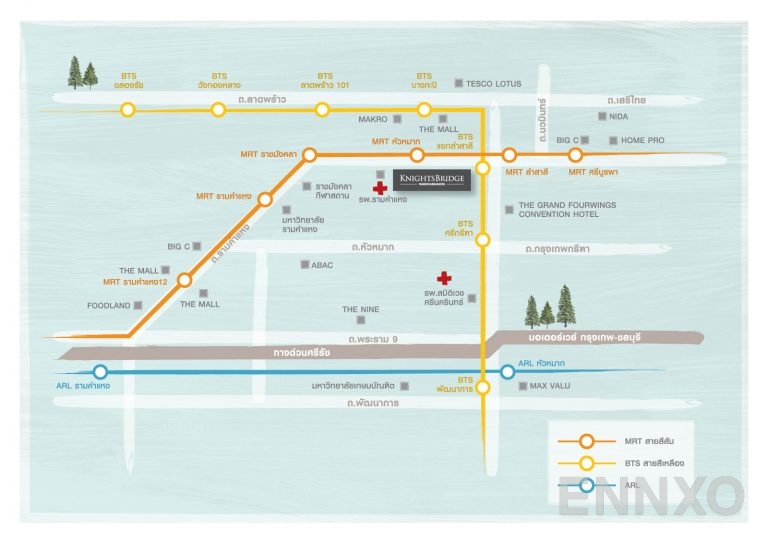ภาพแผนที่แสดงที่ตั้งโครงการ ไนท์บริดจ์ คอลลาจ รามคำแหง และสถานที่โดยรอบ