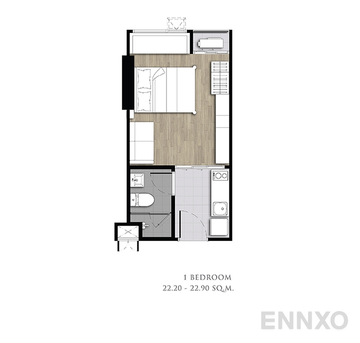 รูปแปลนห้อง 1 bedroom 22.20 - 22.90 sq.m. ของโครงการ ไนท์บริดจ์ คอลลาจ รามคำแหง