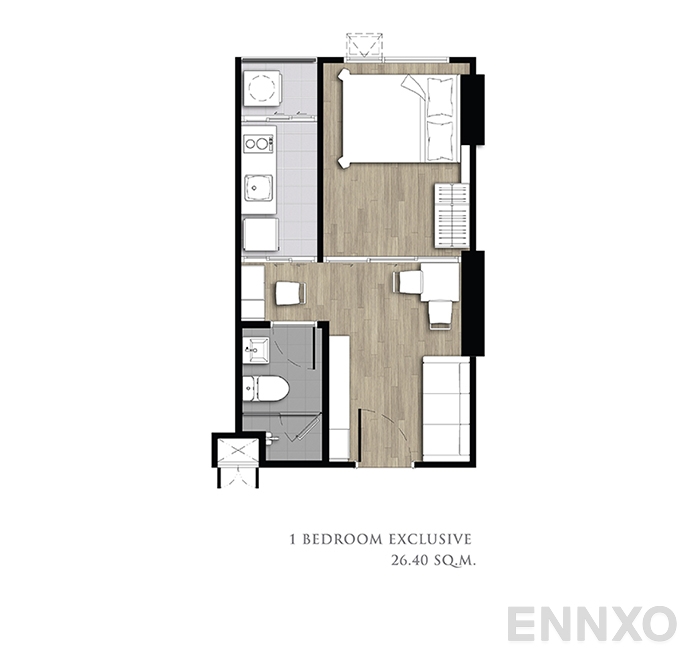 รูปแปลนห้อง 1 bedroom exclusive 26.40 sq.m. ของโครงการ ไนท์บริดจ์ คอลลาจ รามคำแหง