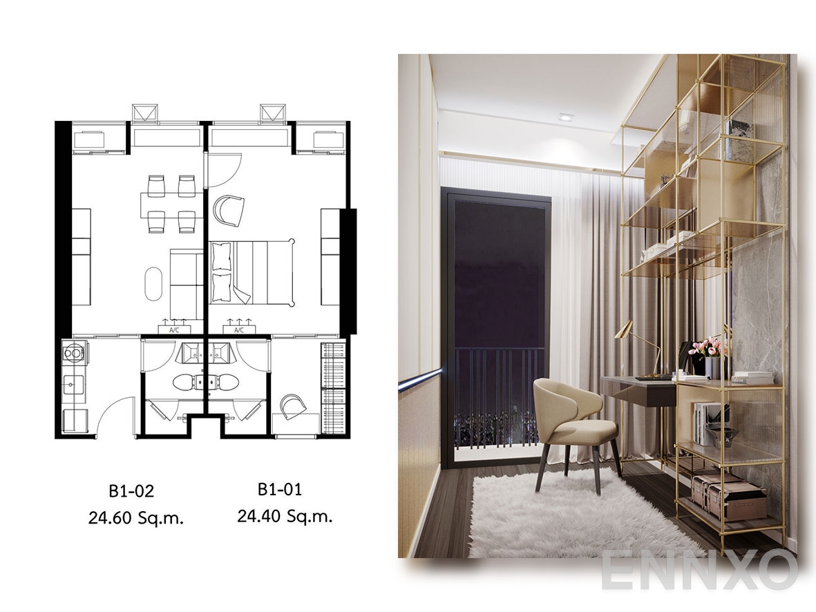 รูปแปลนห้อง UNIT 1 โครงการ ไนท์บริดจ์ คอลลาจ สุขุมวิท 107