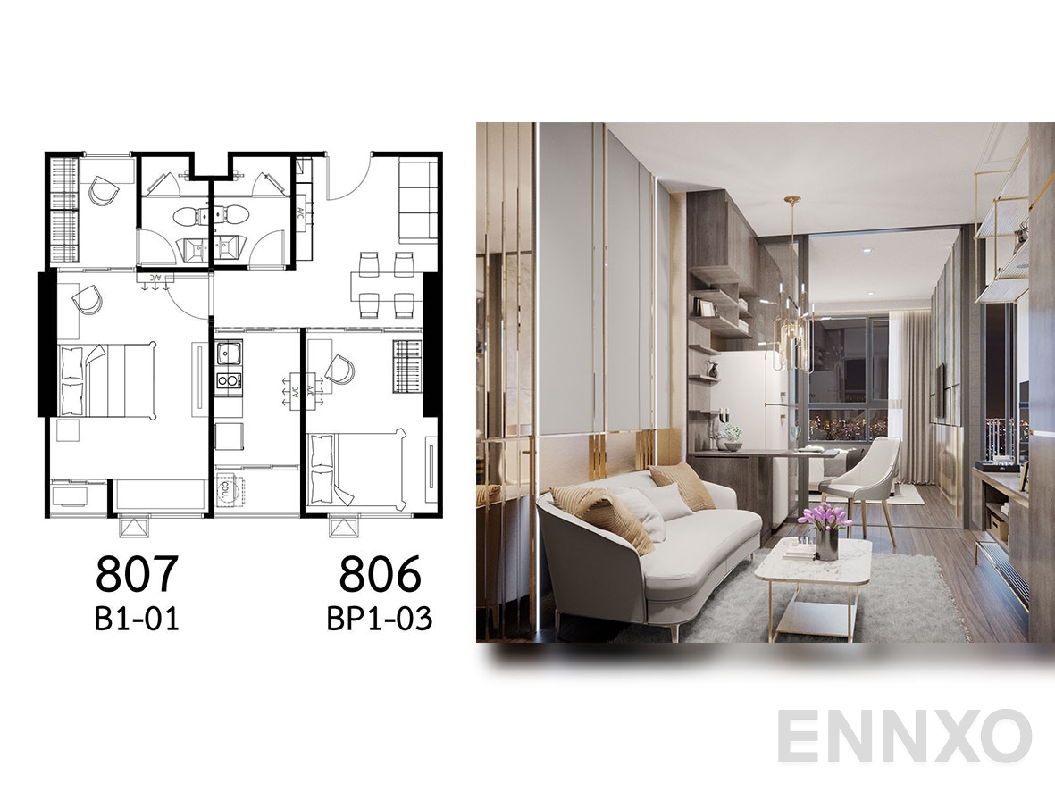 รูปแปลนห้อง UNIT 2 ของโครงการ ไนท์บริดจ์ คอลลาจ สุขุมวิท 107
