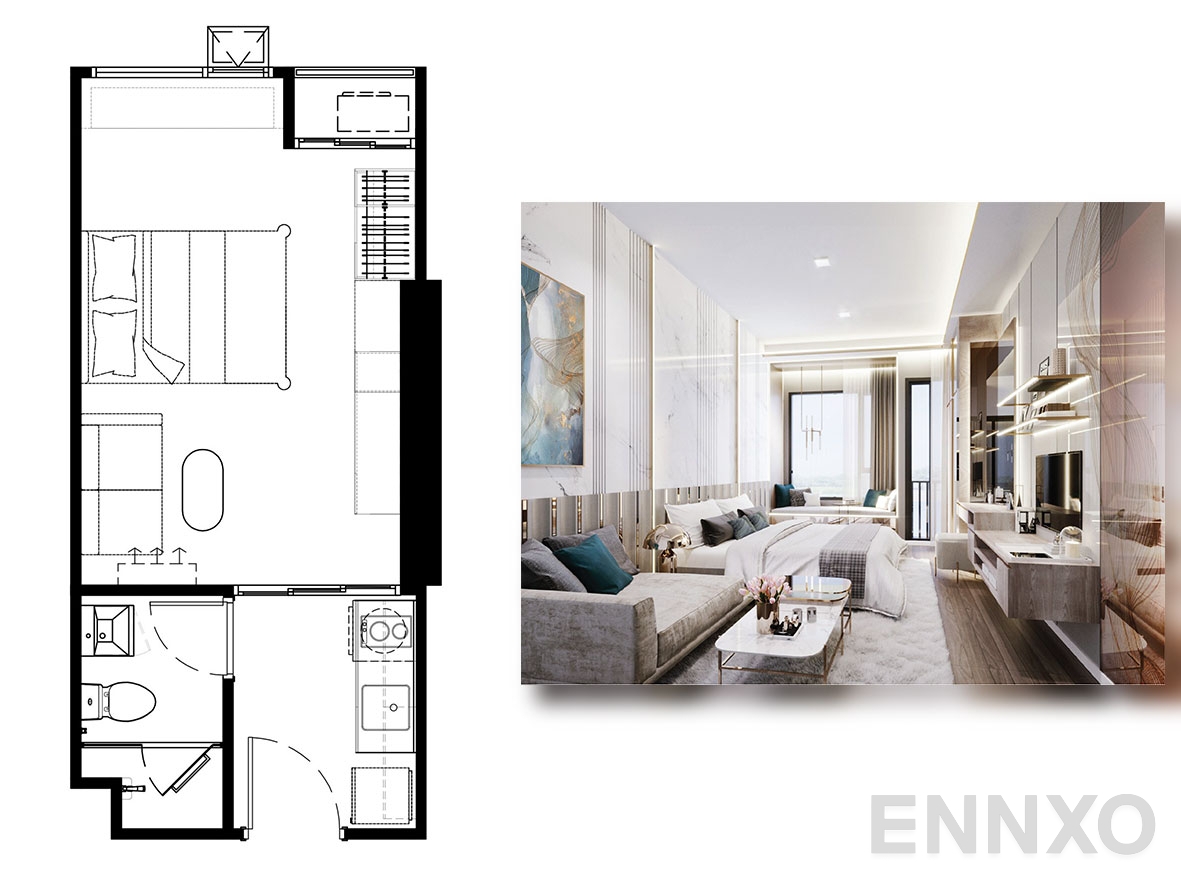 รูปแปลนห้อง UNIT 3 ของโครงการ ไนท์บริดจ์ คอลลาจ สุขุมวิท 107