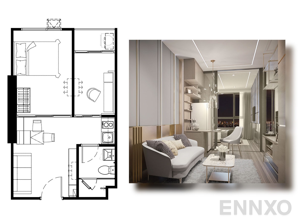 รูปแปลนห้อง UNIT 6 ของโครงการ ไนท์บริดจ์ คอลลาจ สุขุมวิท 107