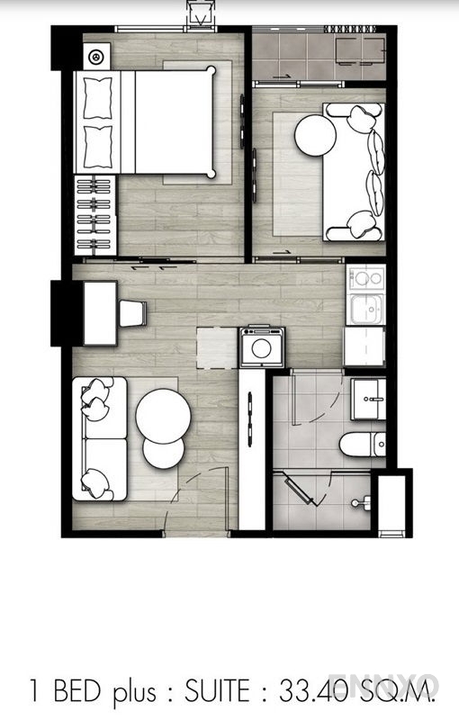 รูปแปลนห้อง 1 Bedroom Plus ของโครงการ Knightsbridge Phaholyothin - Interchange