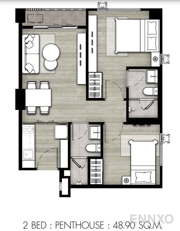 รูปแปลนห้อง 2 Bedrooms ของโครงการ Knightsbridge Phaholyothin - Interchange